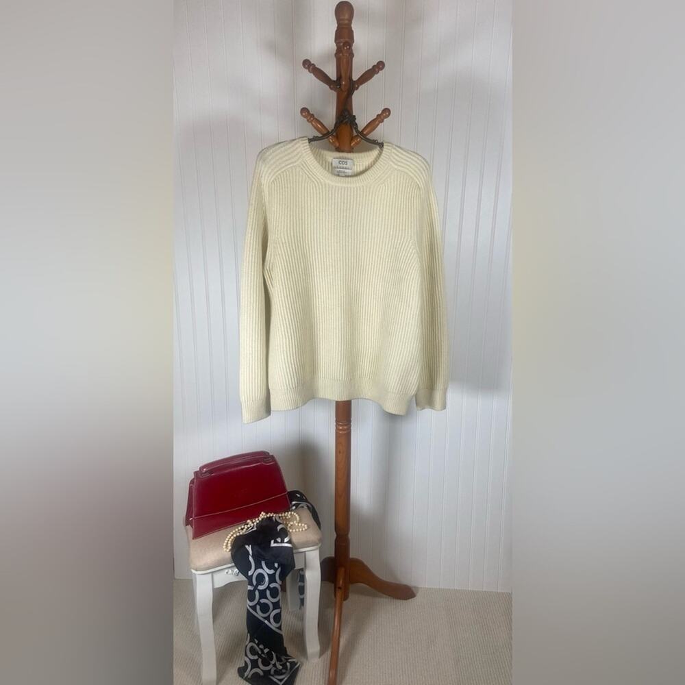 COS 100% Wool Women's Cream Ribbed Oversized Sweater – Size XL